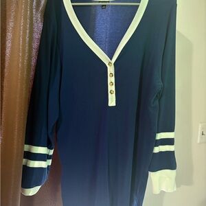 Blue Long Sleeve Henley Top